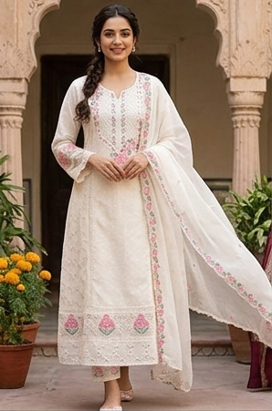 Embroidered Hakoba Suit offwhite