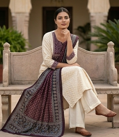 Azrak print yoke n dupatta suit