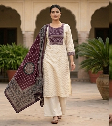 Azrak print yoke n dupatta suit