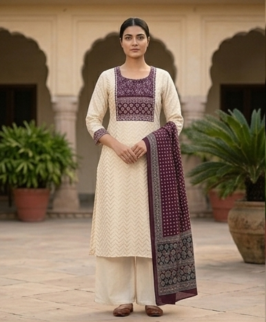 Azrak print yoke n dupatta suit