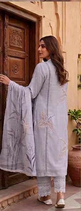 Lilac Swan Emb. with lace and Dupatta