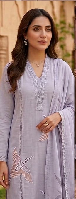Lilac Swan Emb. with lace and Dupatta