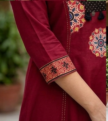 Gurjari print and applique work neck yoke with dupatta