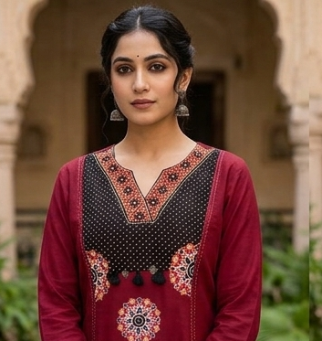 Gurjari print and applique work neck yoke with dupatta