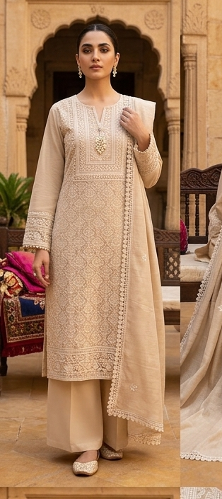 Chikankari Embroidery mal cotton with dupatta