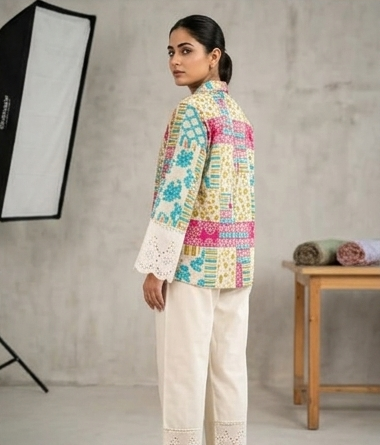 Hakoba cotton printed cord set offwhite