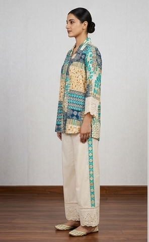 Hakoba cotton printed cord set offwhite