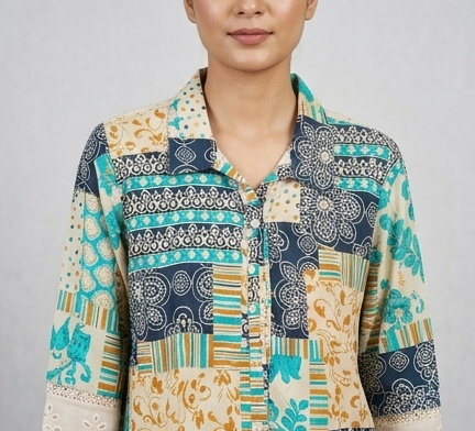 Hakoba cotton printed cord set offwhite