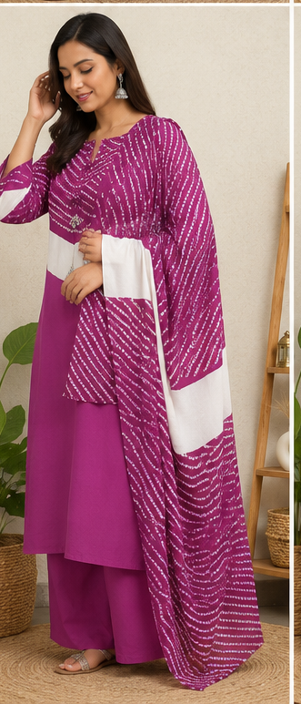 Bandhani v pattern with dupatta