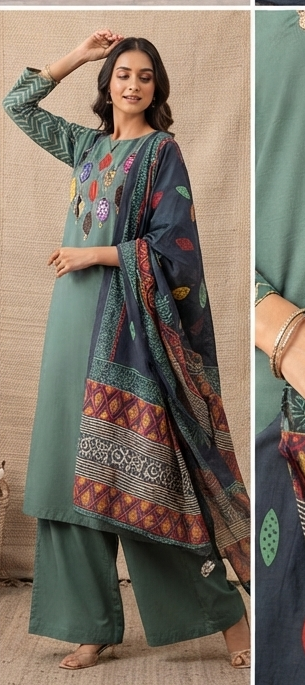 Azrak Applique on neck with cotton dupatta