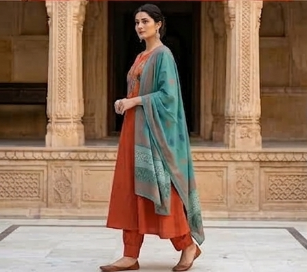 Azrak Applique on neck with cotton dupatta