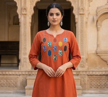 Azrak Applique on neck with cotton dupatta