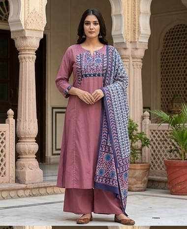 Azrak yoke with kantha stitch front n back with cotton dupatta