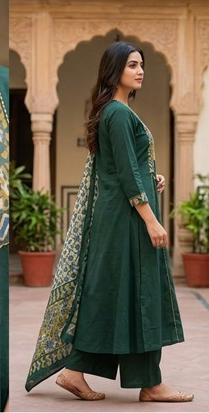 Azrak yoke with kantha stitch front n back with cotton dupatta