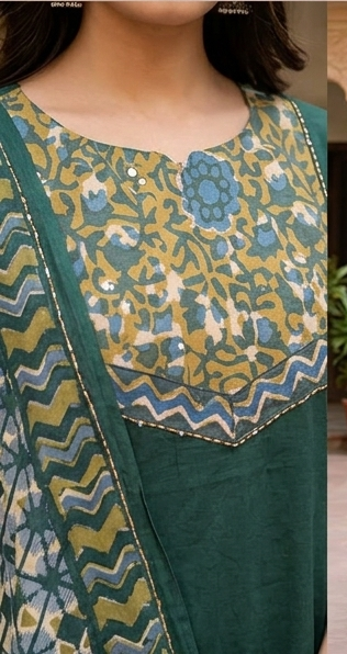 Azrak yoke with kantha stitch front n back with cotton dupatta