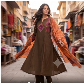 Square yoke with sleeve embroidery and orange dupatta