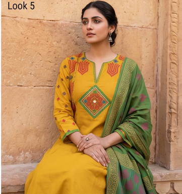 Square yoke with sleeve embroidery and green dupatta