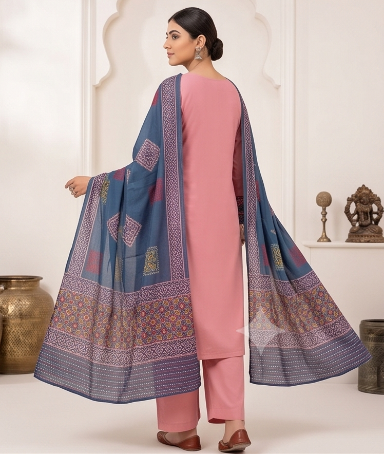 Maroon yoke aline kurta with blue dupatta