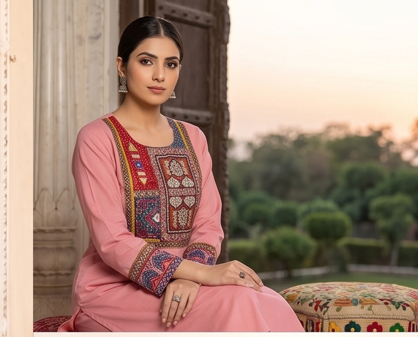 Maroon yoke aline kurta with blue dupatta